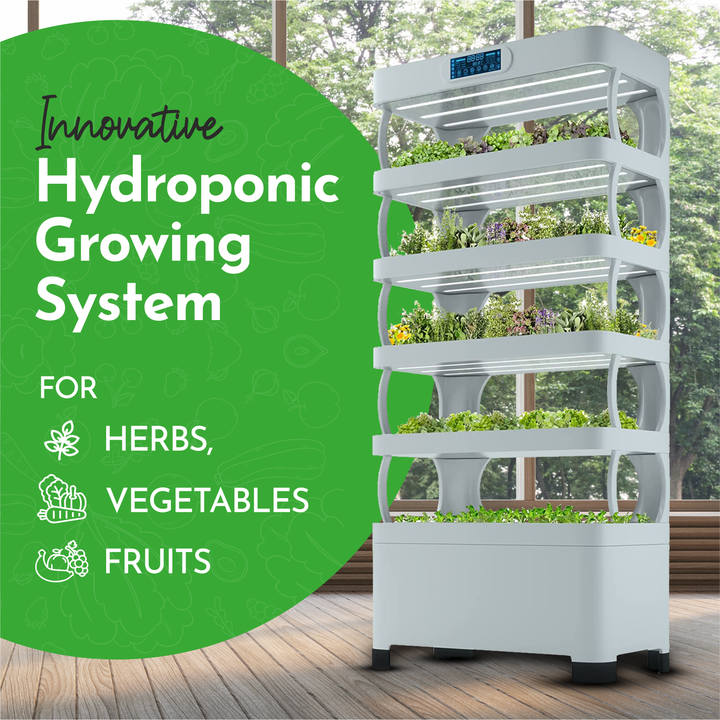 Hydroponics Grow Tower Pro Shelf with Automated Controls & LED Grow Lights