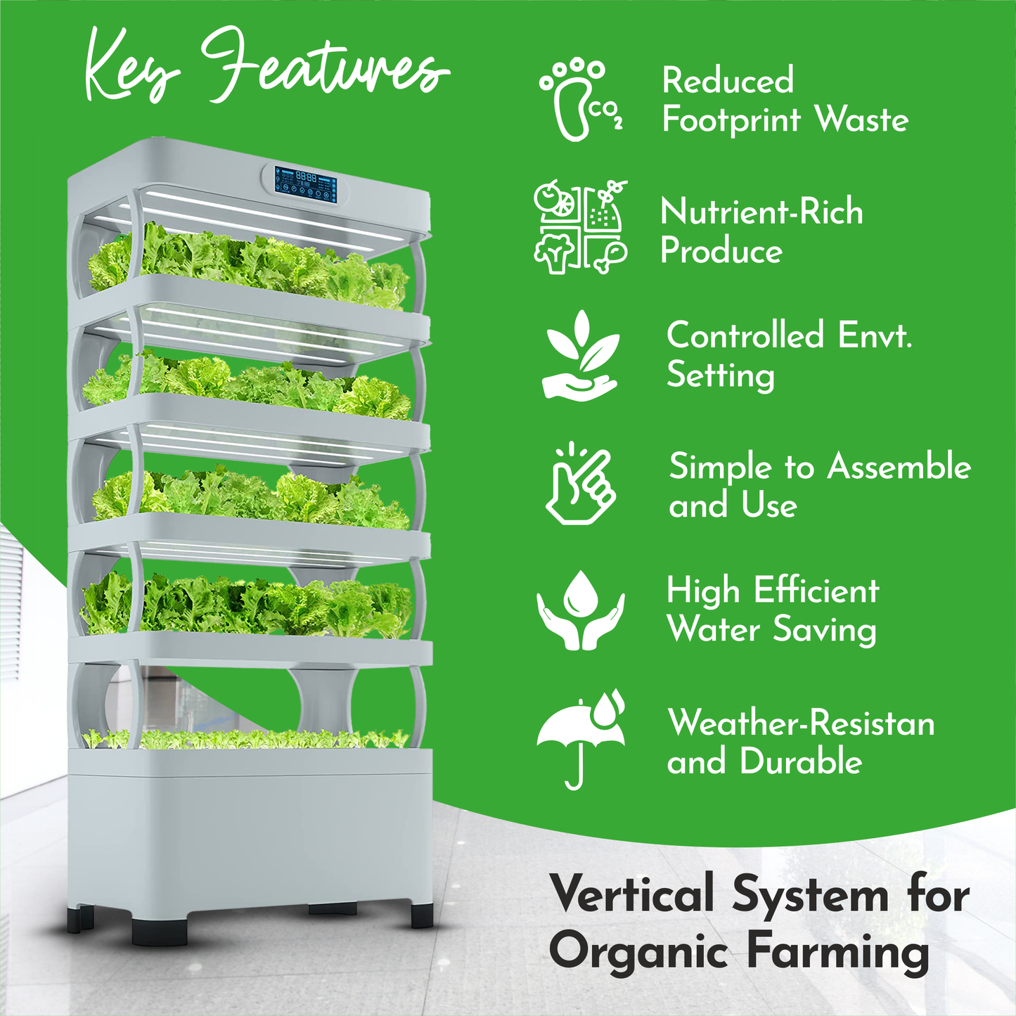 Hydroponics Grow Tower Pro Shelf with Automated Controls & LED Grow Lights