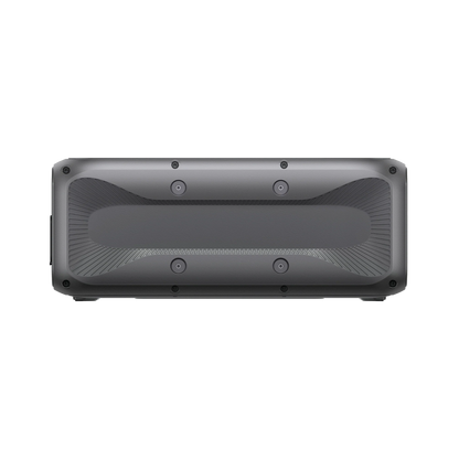 Black portable speaker on a white background