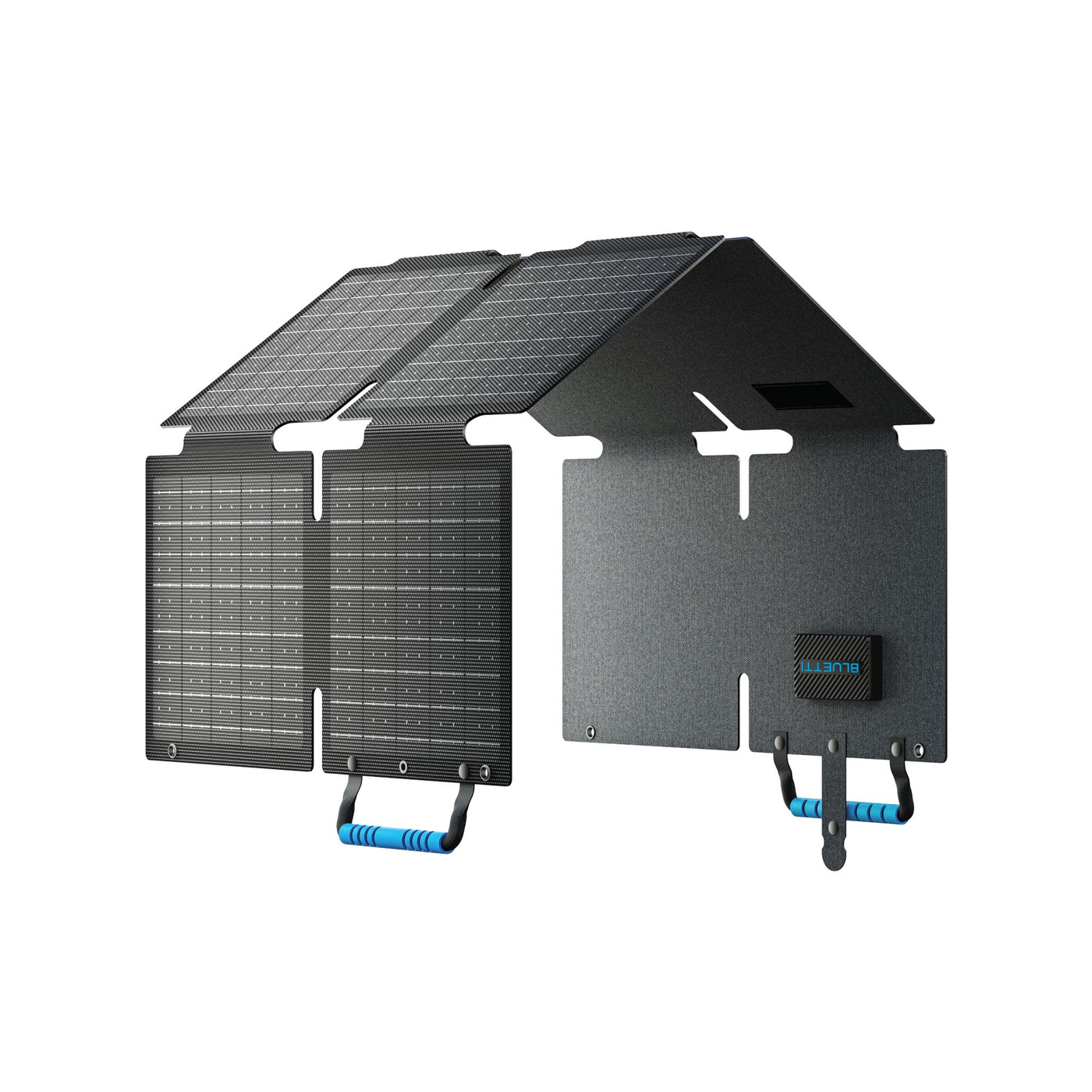 Set of solar panels with mounting brackets on a white background