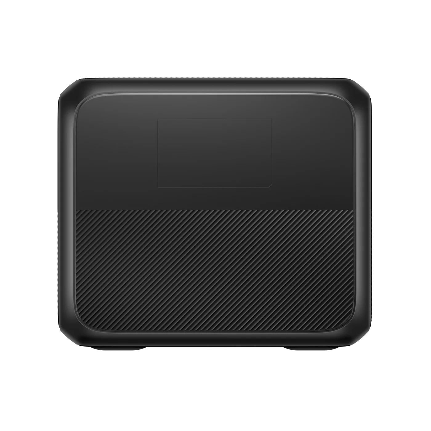 Black rectangular device with textured surface on a white background