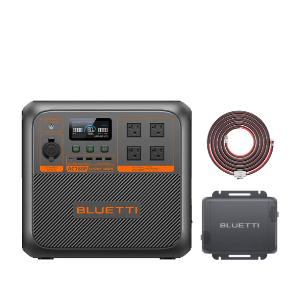 Bluetti power station with cable on a white background