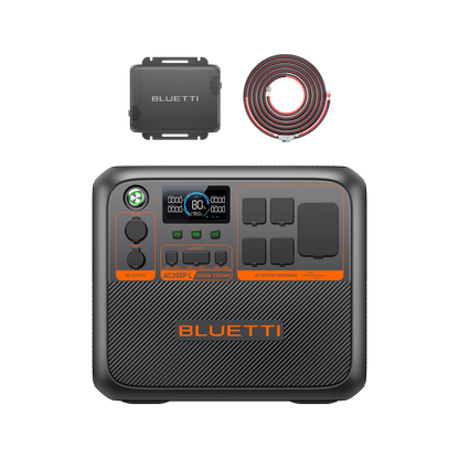 Bluetti power station with accessories on a white background