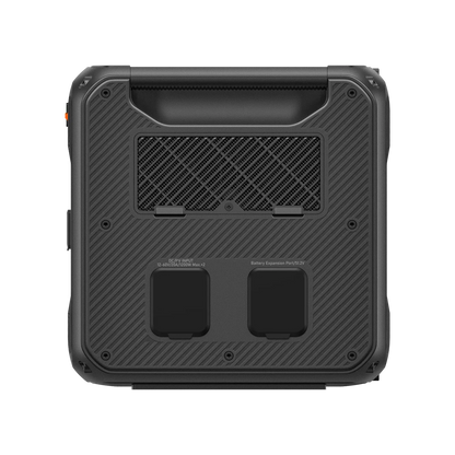 Black rugged case with handle and textured surface on a white background