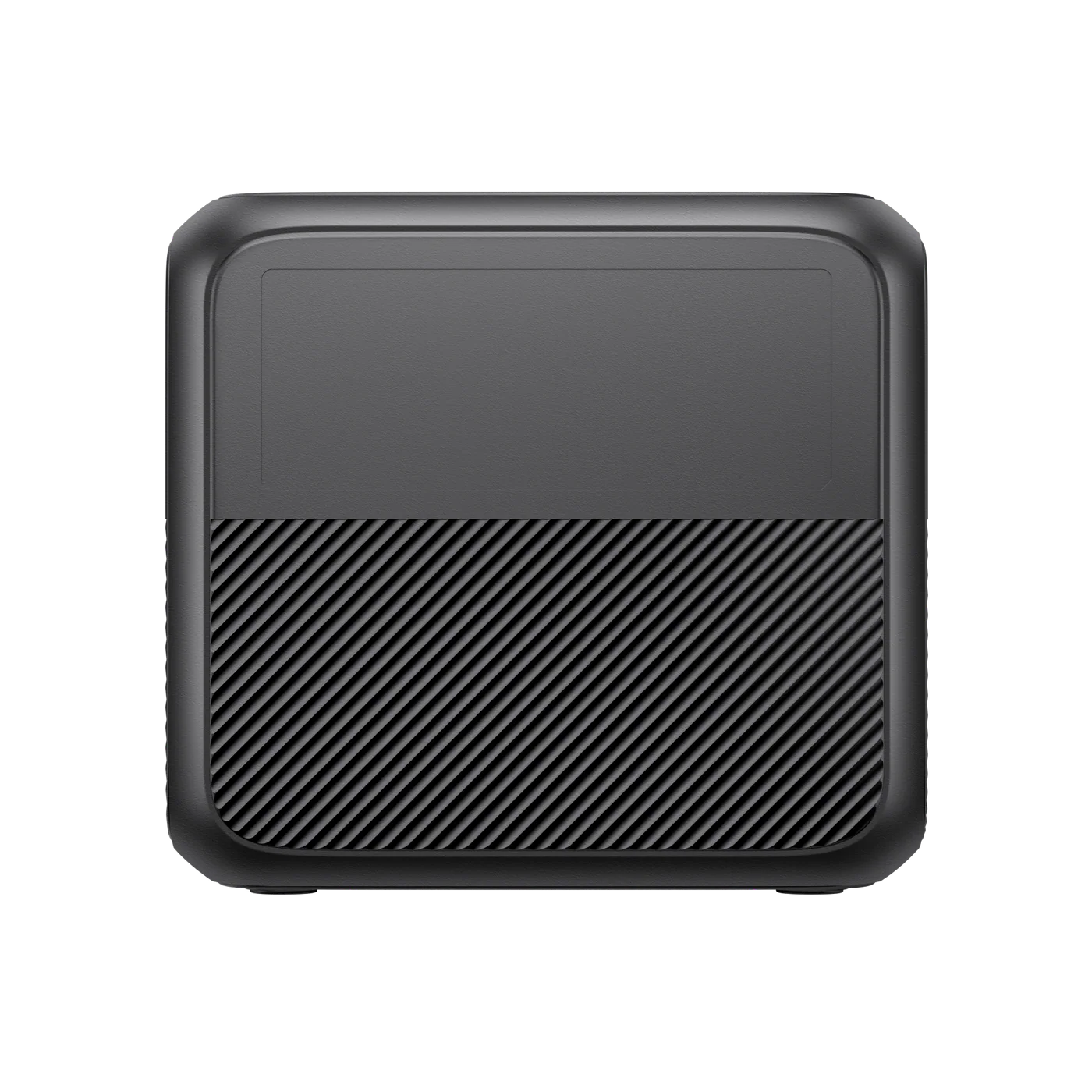Black rectangular device with textured pattern on a white background