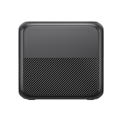 Black rectangular device with textured pattern on a white background