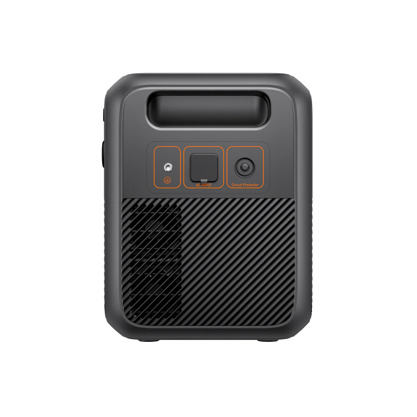 Black portable power station with control buttons on a white background