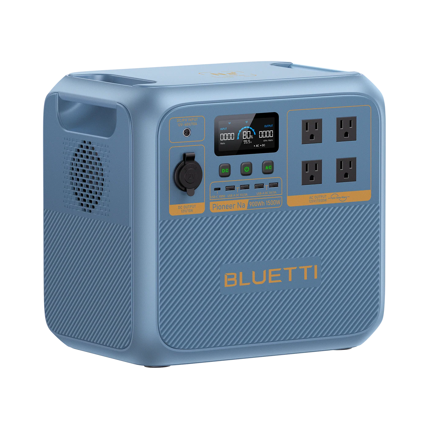 Blue BLUETTI power station on a white background