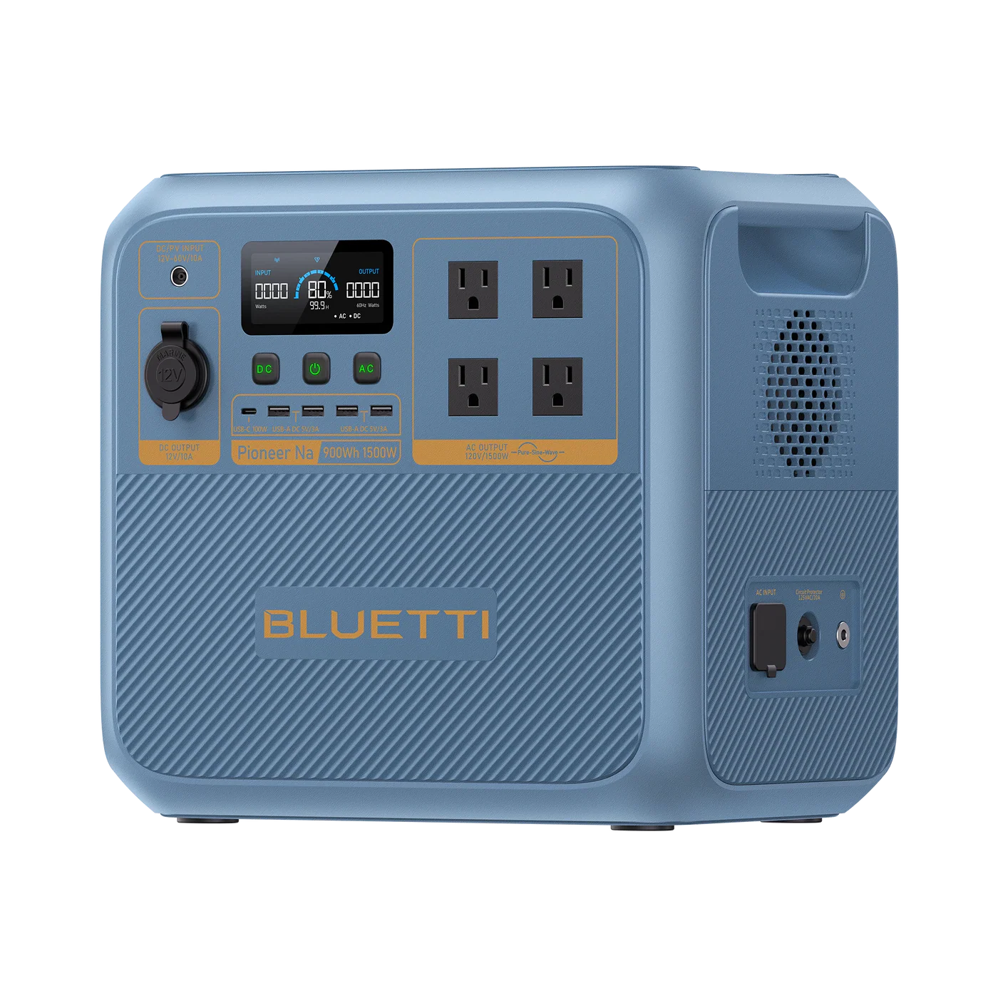 Blue Bluetti power station on a white background