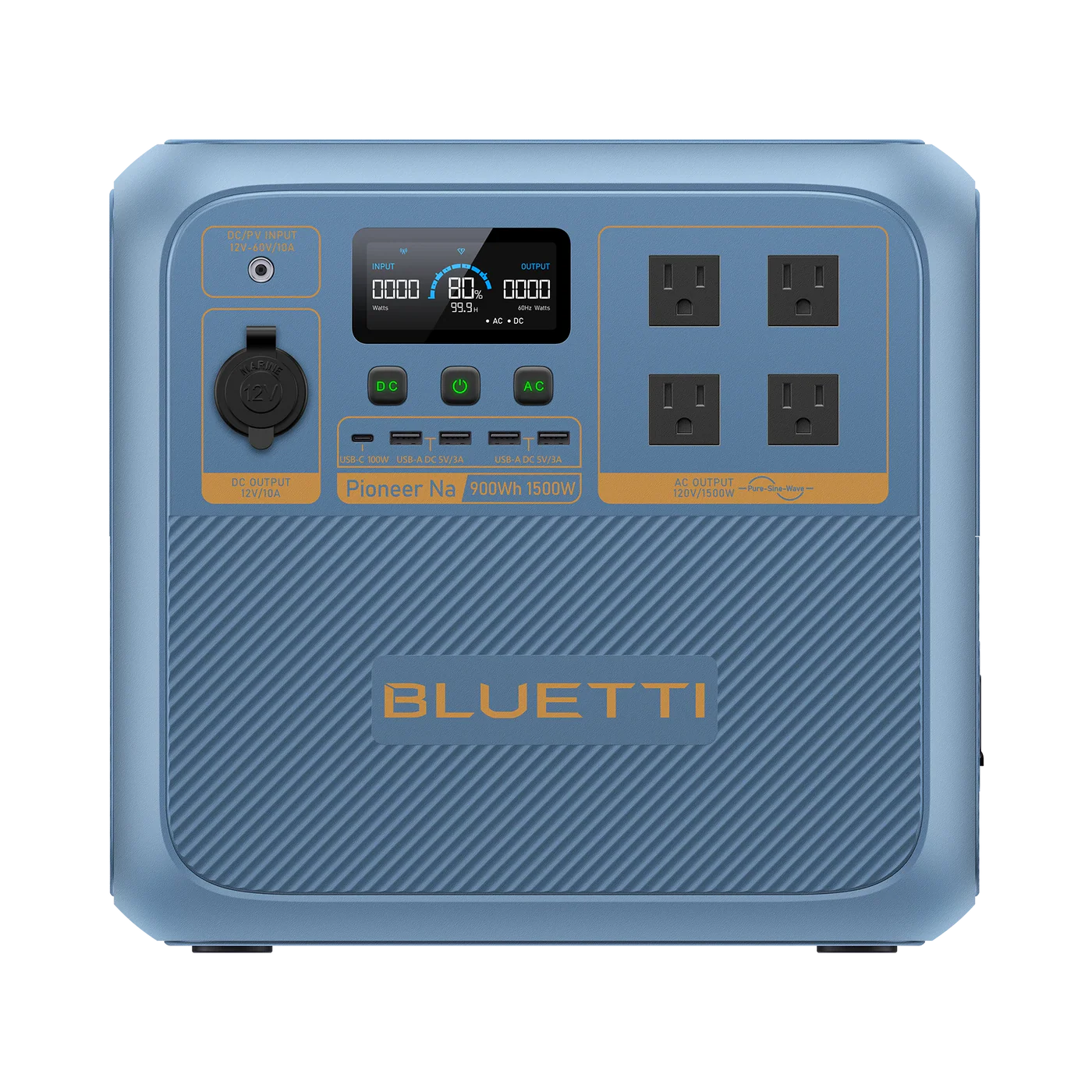 Blue BLUETTI power station on a white background