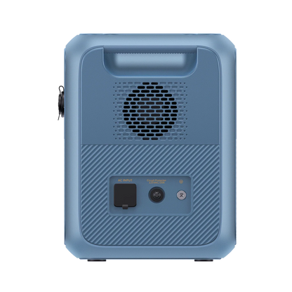 Blue portable speaker on a white background