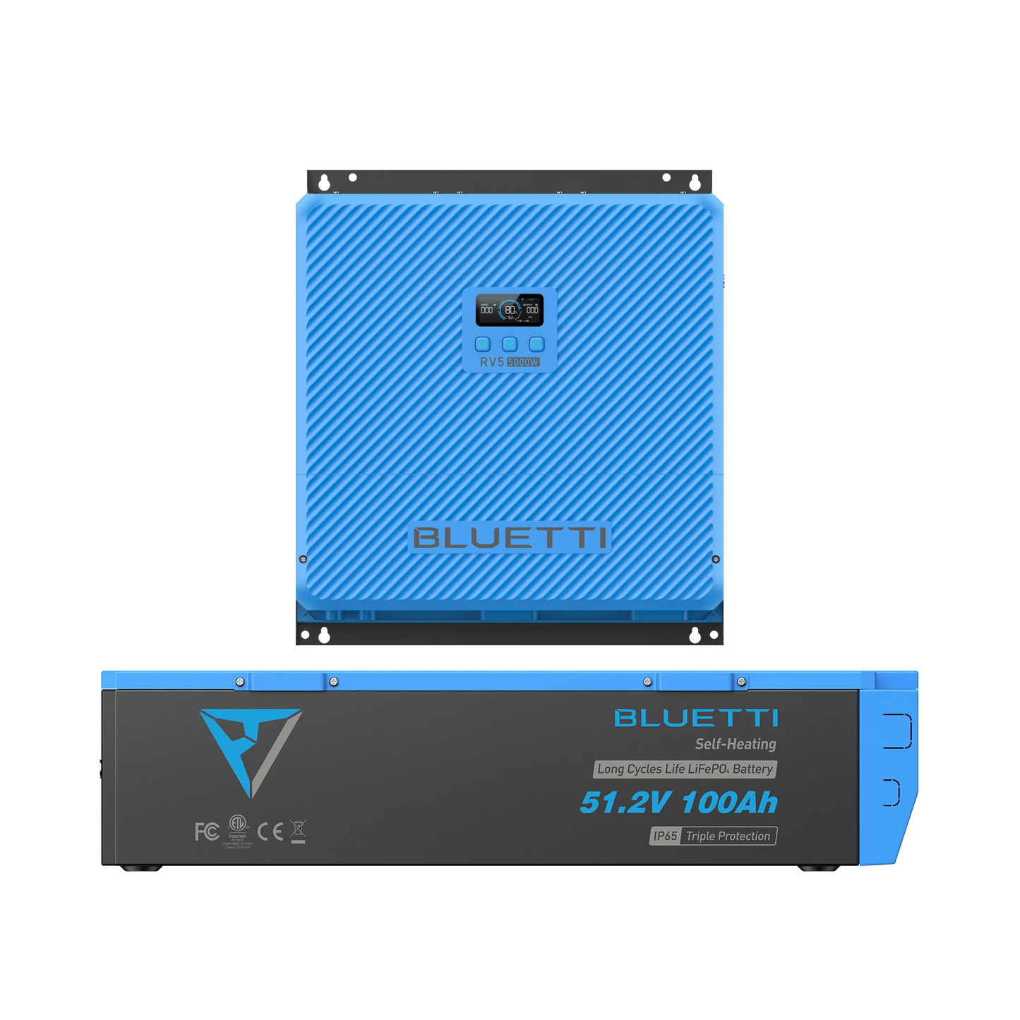 Blue and black BLUETTI battery pack on a white background