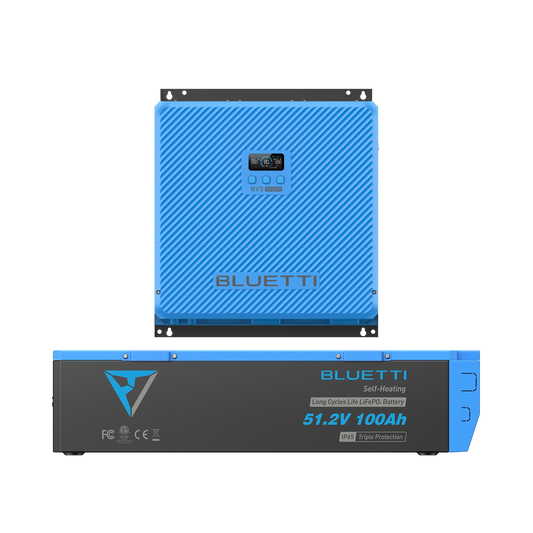 Blue and black BLUETTI battery pack on a white background