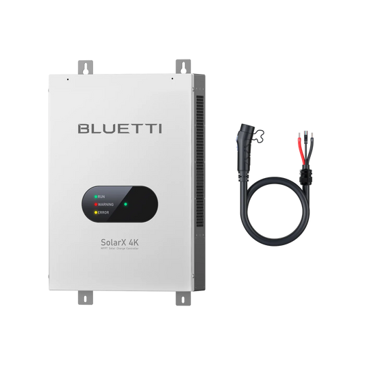 Bluetti SolarX 4K power station with connection cable on a white background