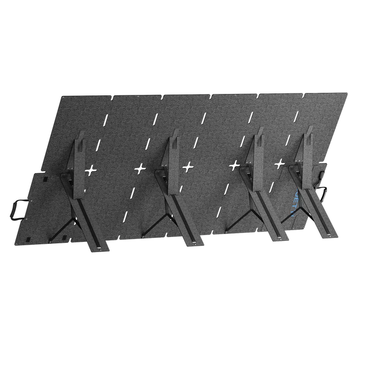 Set of gray solar panels with white connectors on a white background